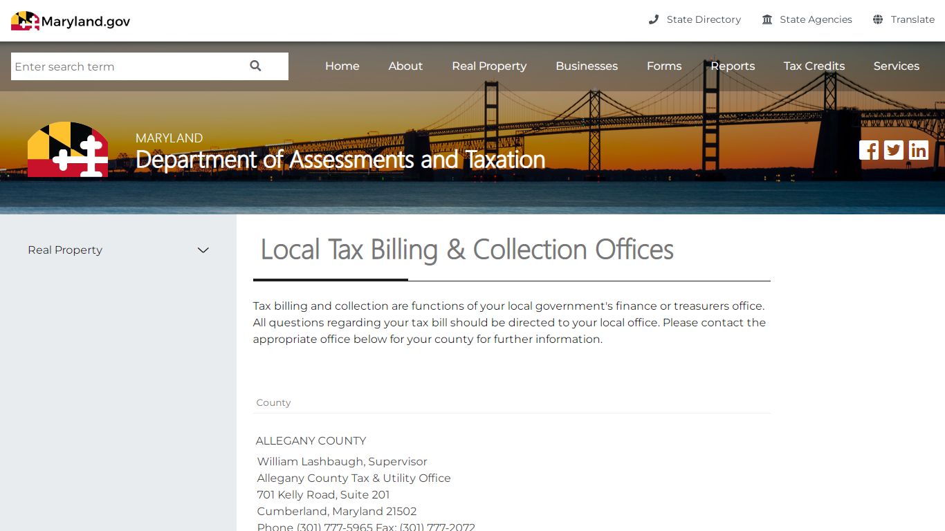 Local Tax Billing & Collection Offices - Maryland Department of ...