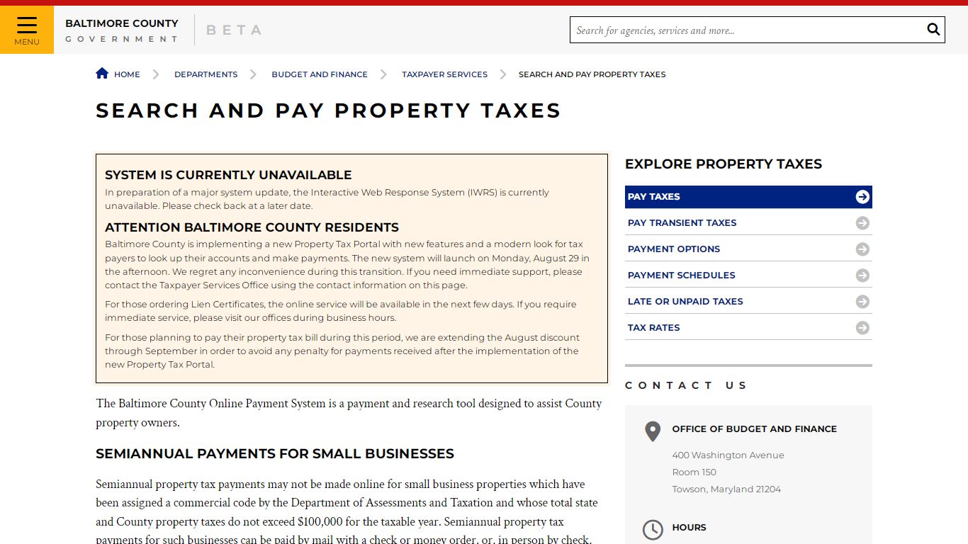 Search and Pay Property Taxes - Baltimore County, Maryland